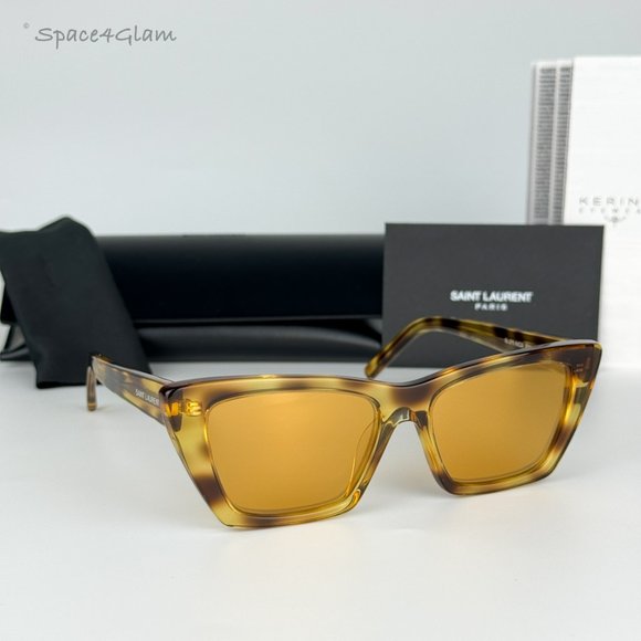 NEW Saint Laurent SL276 MICA 022 Havana Yellow Cat Eye Women Sunglasses - Picture 4 of 12
